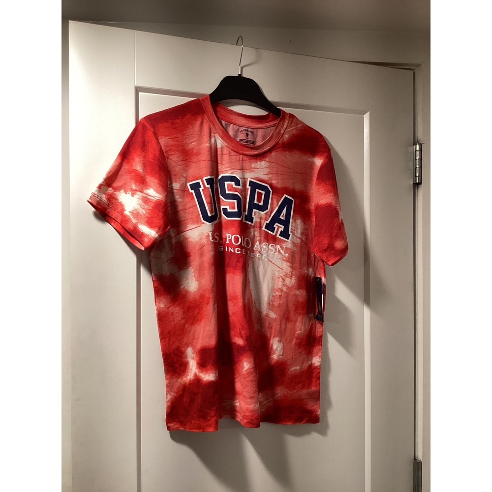 US Polo Assn Boys Red Tie Dye Sleep Shirt USPA Graphic Tee Size 14/16 NWT